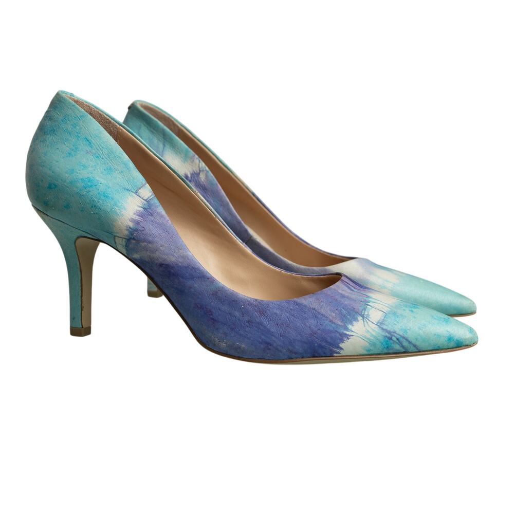 Women's Artsy Coastal Aqua Purple Tie Dye Charles David Pointy Heels Pumps -6.5M